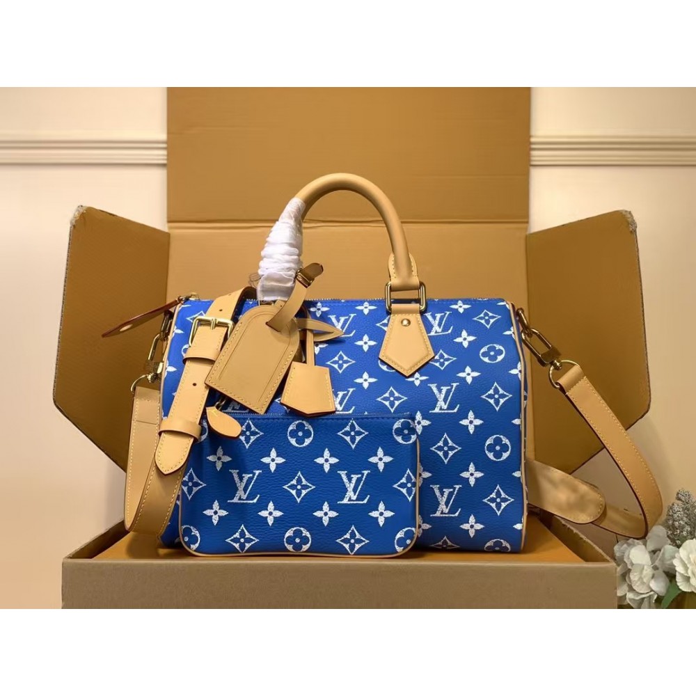 LV Speedy P9 Bandouliere 30 Dark Blue Calfskin