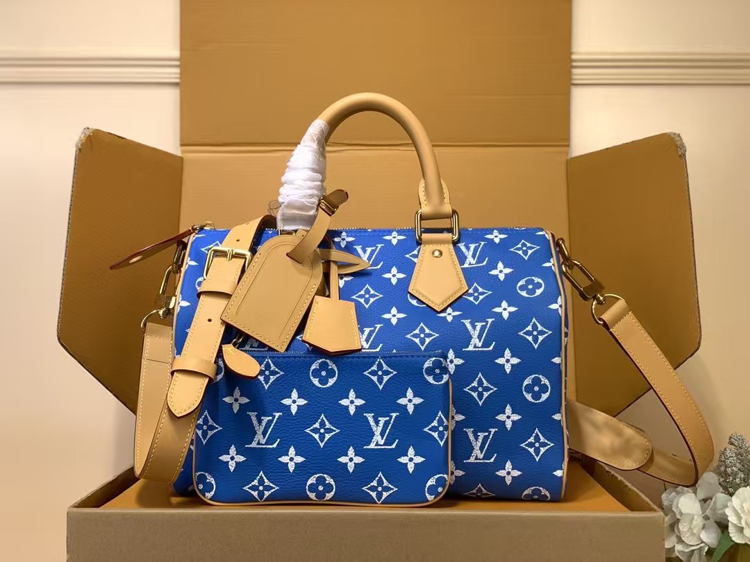 LV Speedy P9 Bandouliere 30 Dark Blue Calfskin