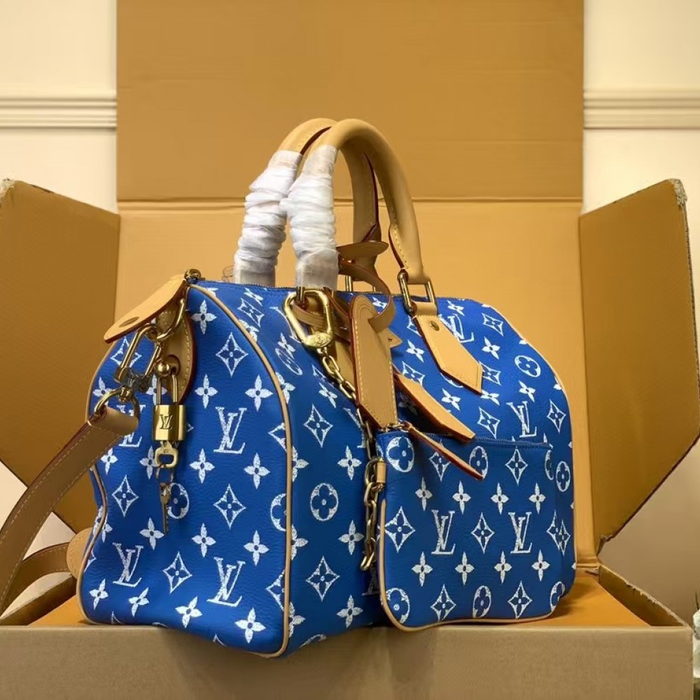 LV Speedy P9 Bandouliere 30 Dark Blue Calfskin