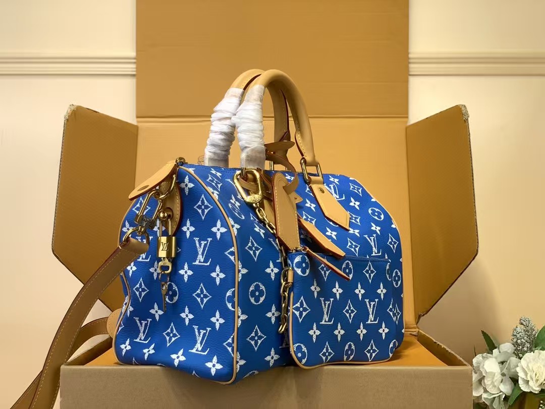 LV Speedy P9 Bandouliere 30 Dark Blue Calfskin