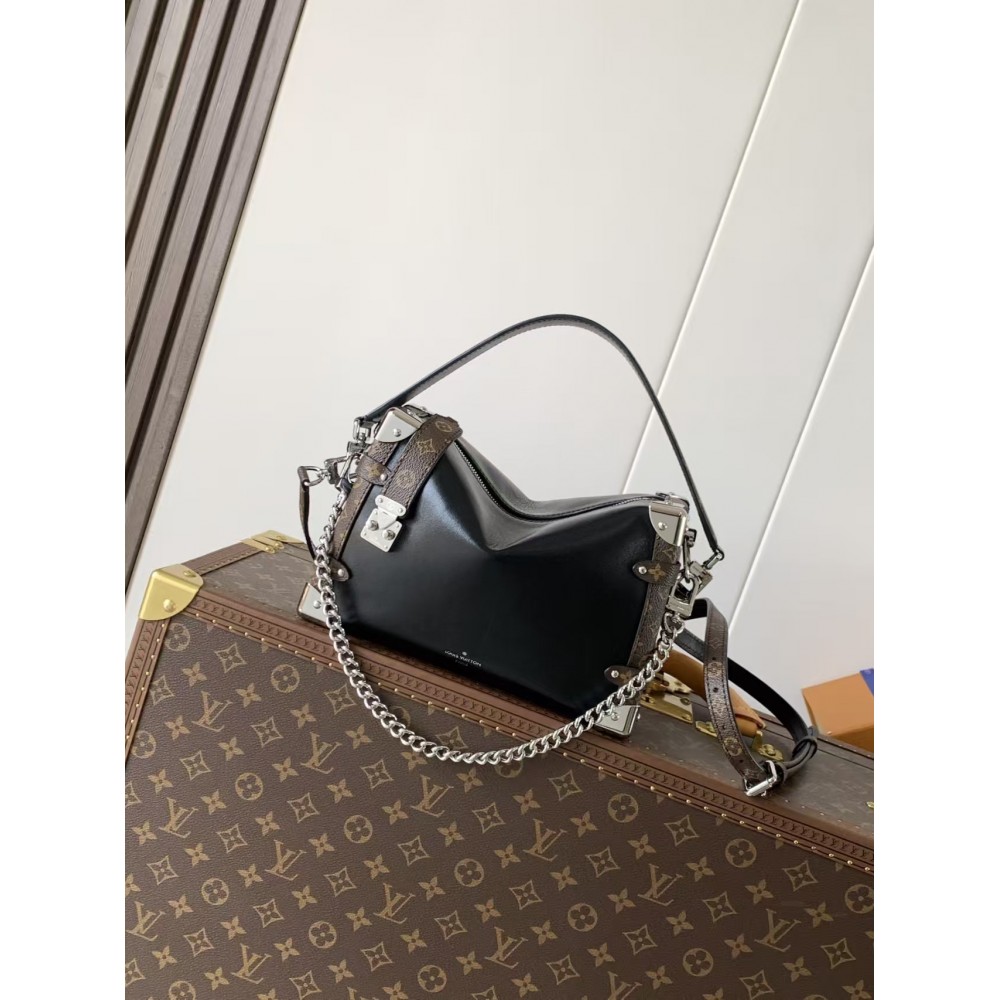 Louis Vuitton Black Leather and Monogram Canvas Side Trunk