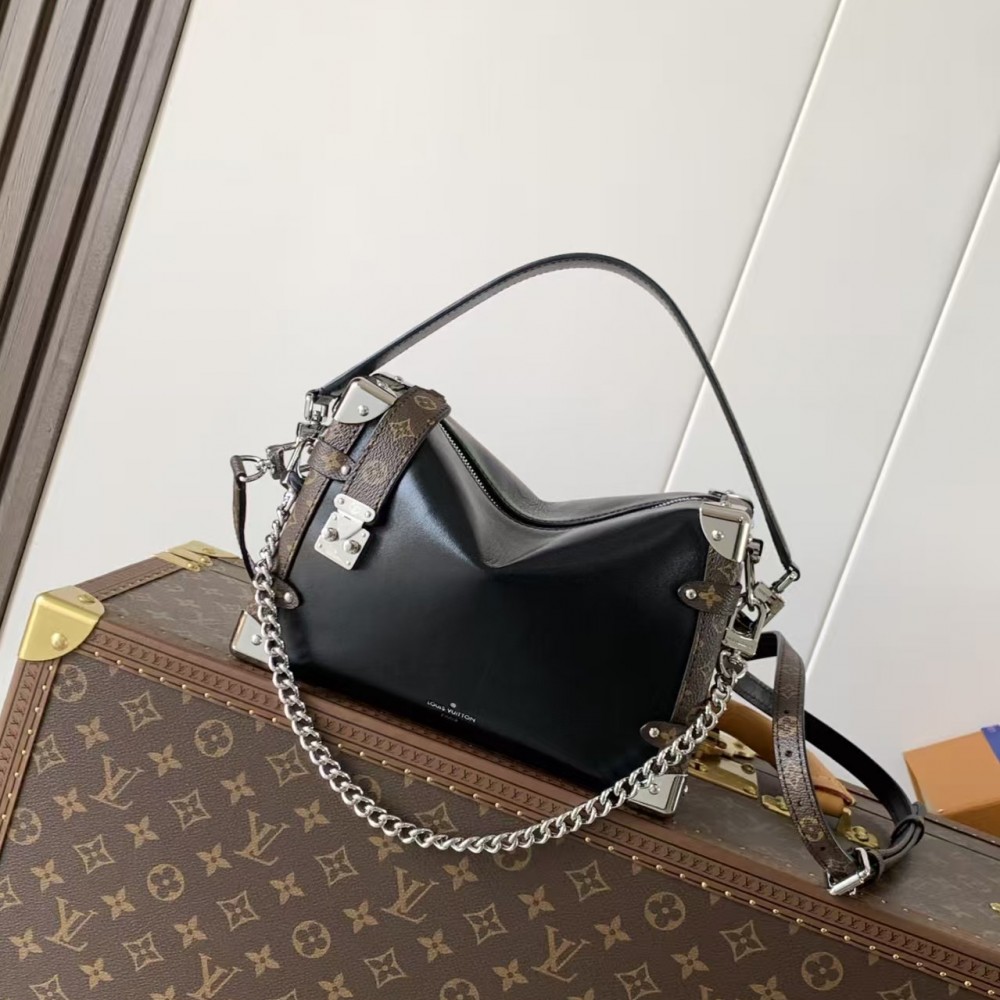 Louis Vuitton Black Leather and Monogram Canvas Side Trunk