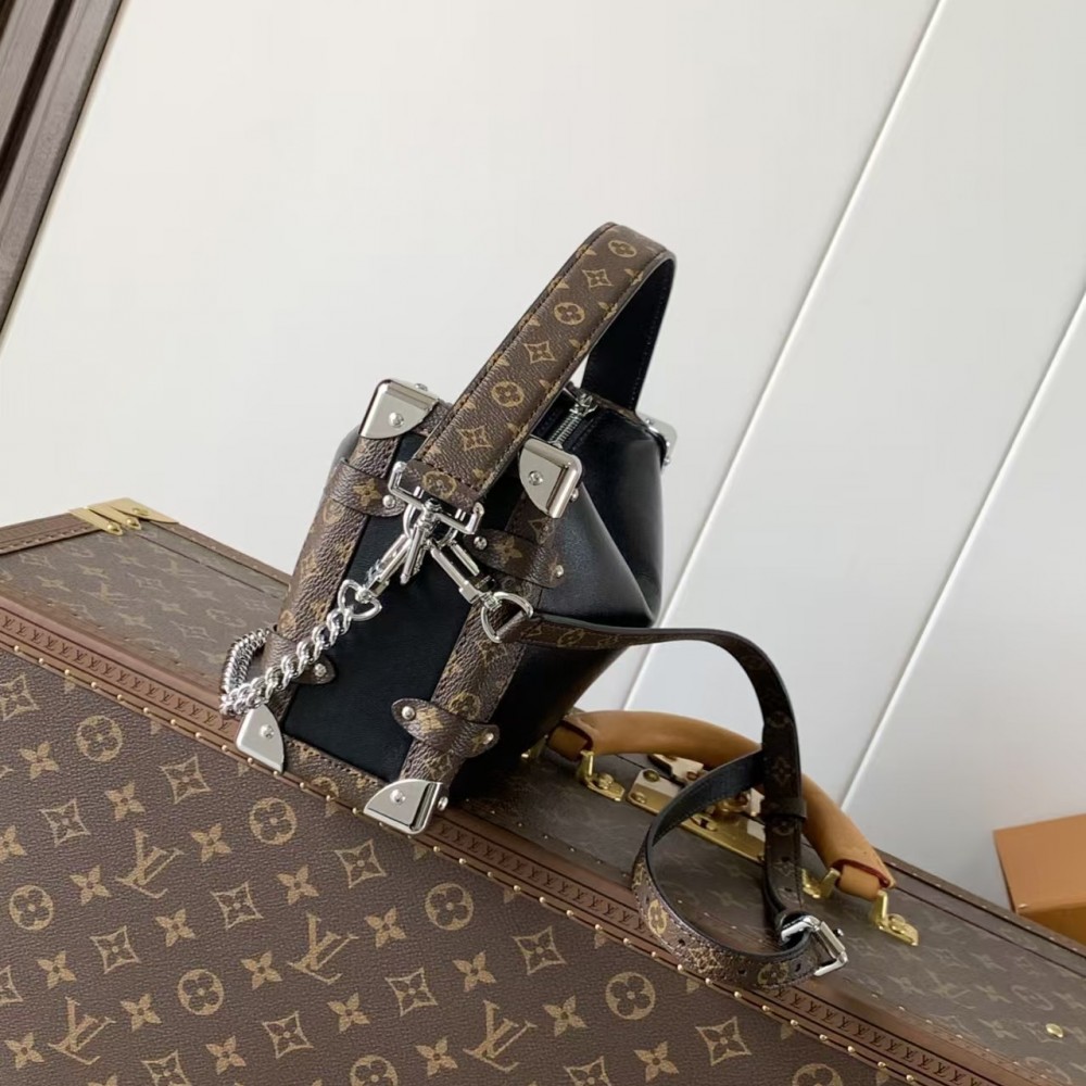 Louis Vuitton Black Leather and Monogram Canvas Side Trunk