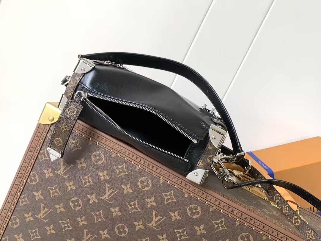 Louis Vuitton Black Leather and Monogram Canvas Side Trunk