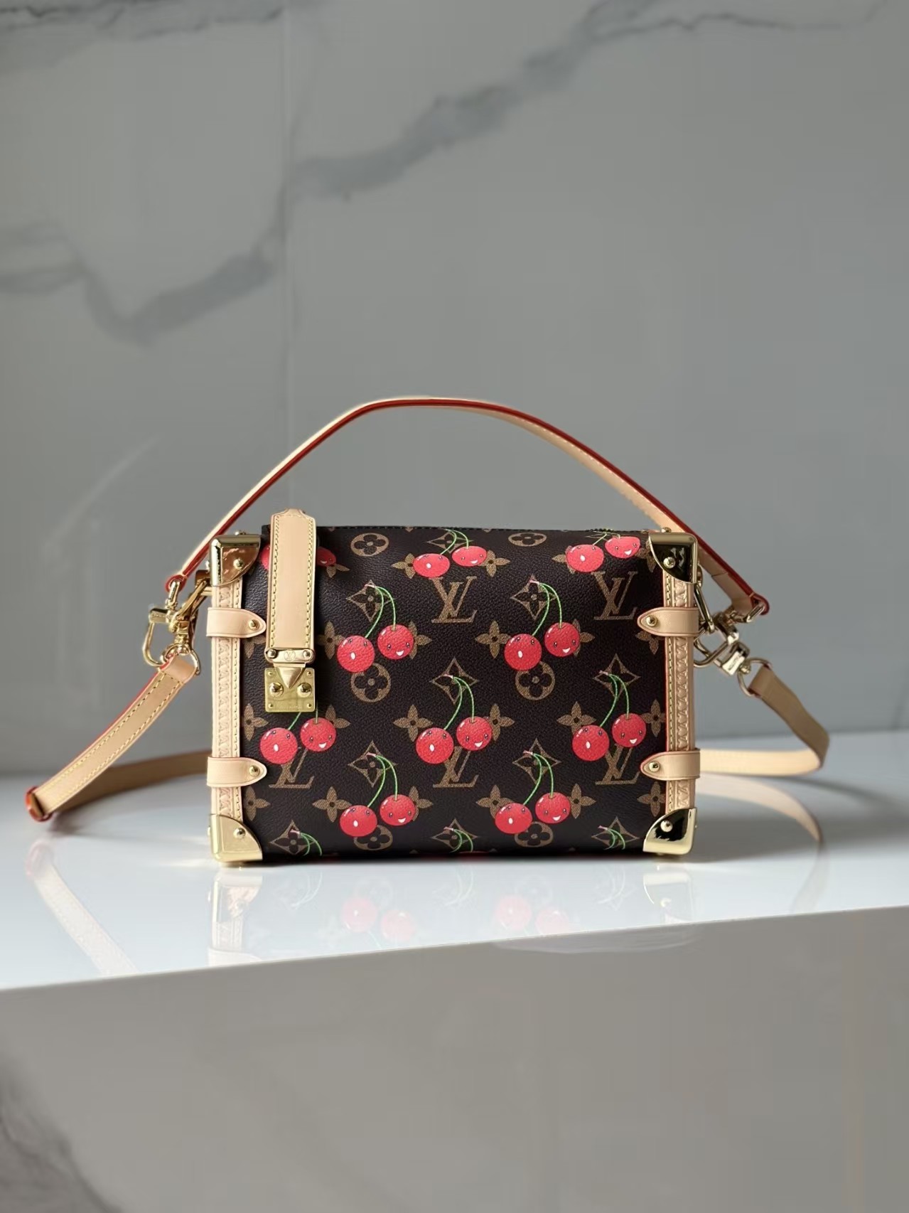 LOUIS VUITTON X TM Cerises Monogram Canvas Side Trunk MM Bag