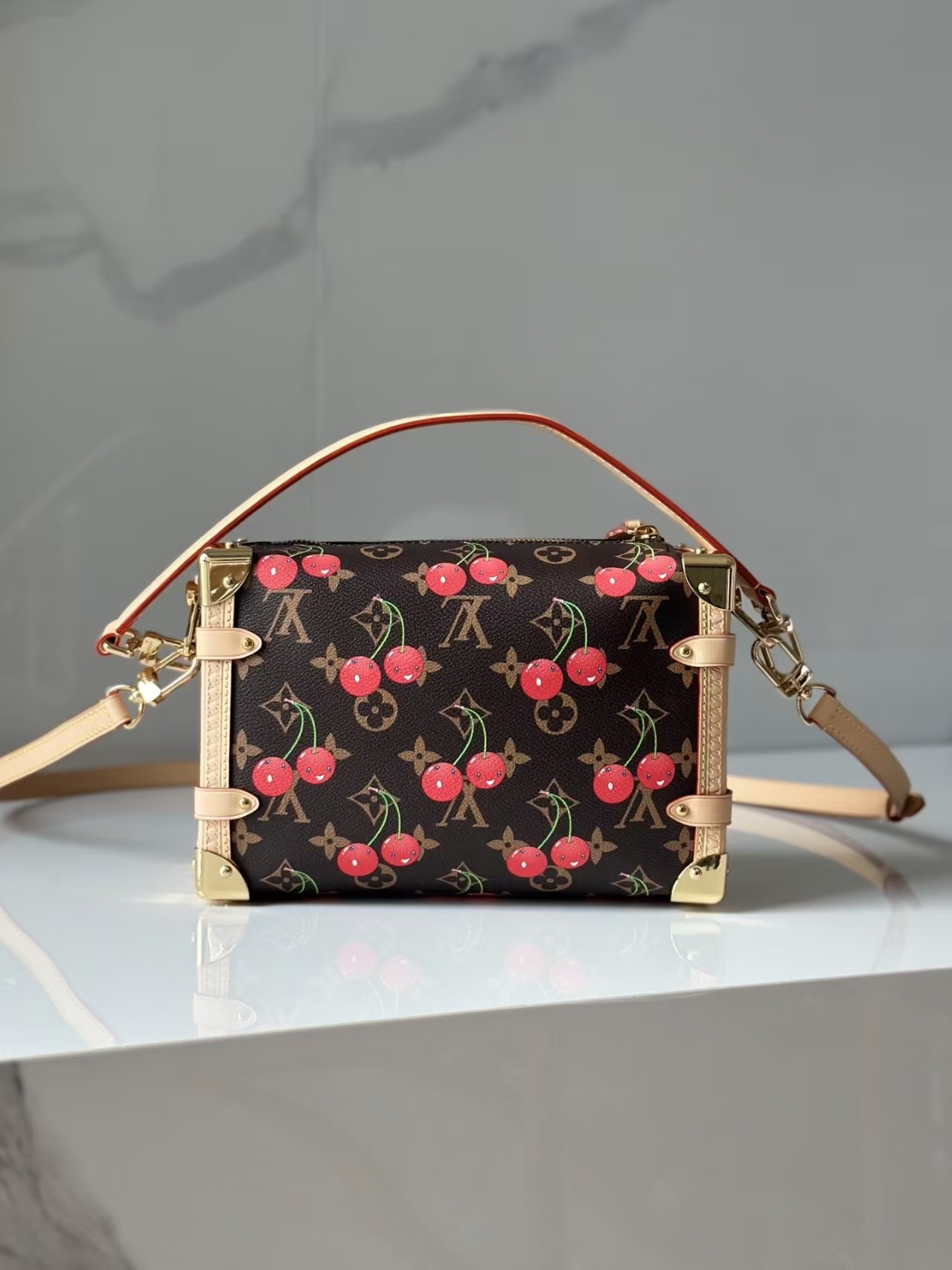 LOUIS VUITTON X TM Cerises Monogram Canvas Side Trunk MM Bag
