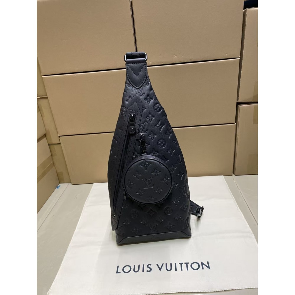 LOUIS VUITTON Calfskin Shadow Monogram Duo Slingbag Black