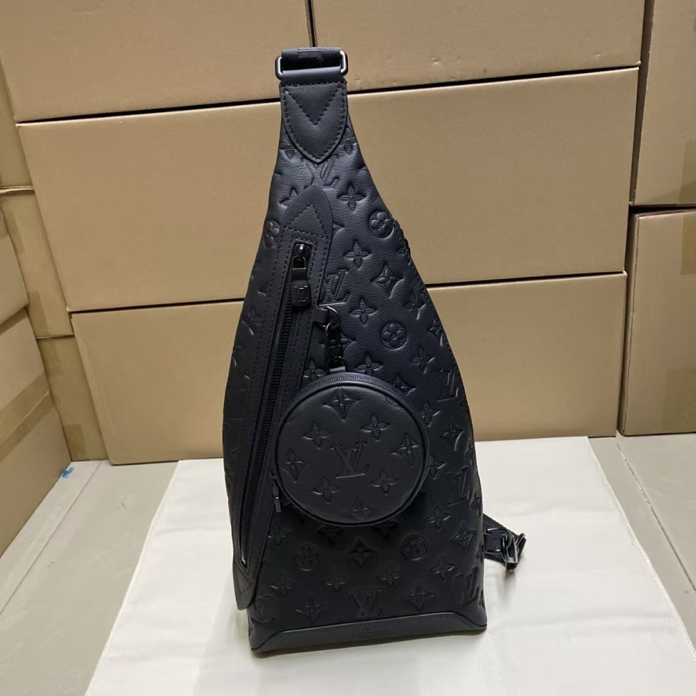 LOUIS VUITTON Calfskin Shadow Monogram Duo Slingbag Black