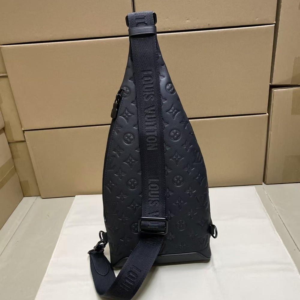 LOUIS VUITTON Calfskin Shadow Monogram Duo Slingbag Black