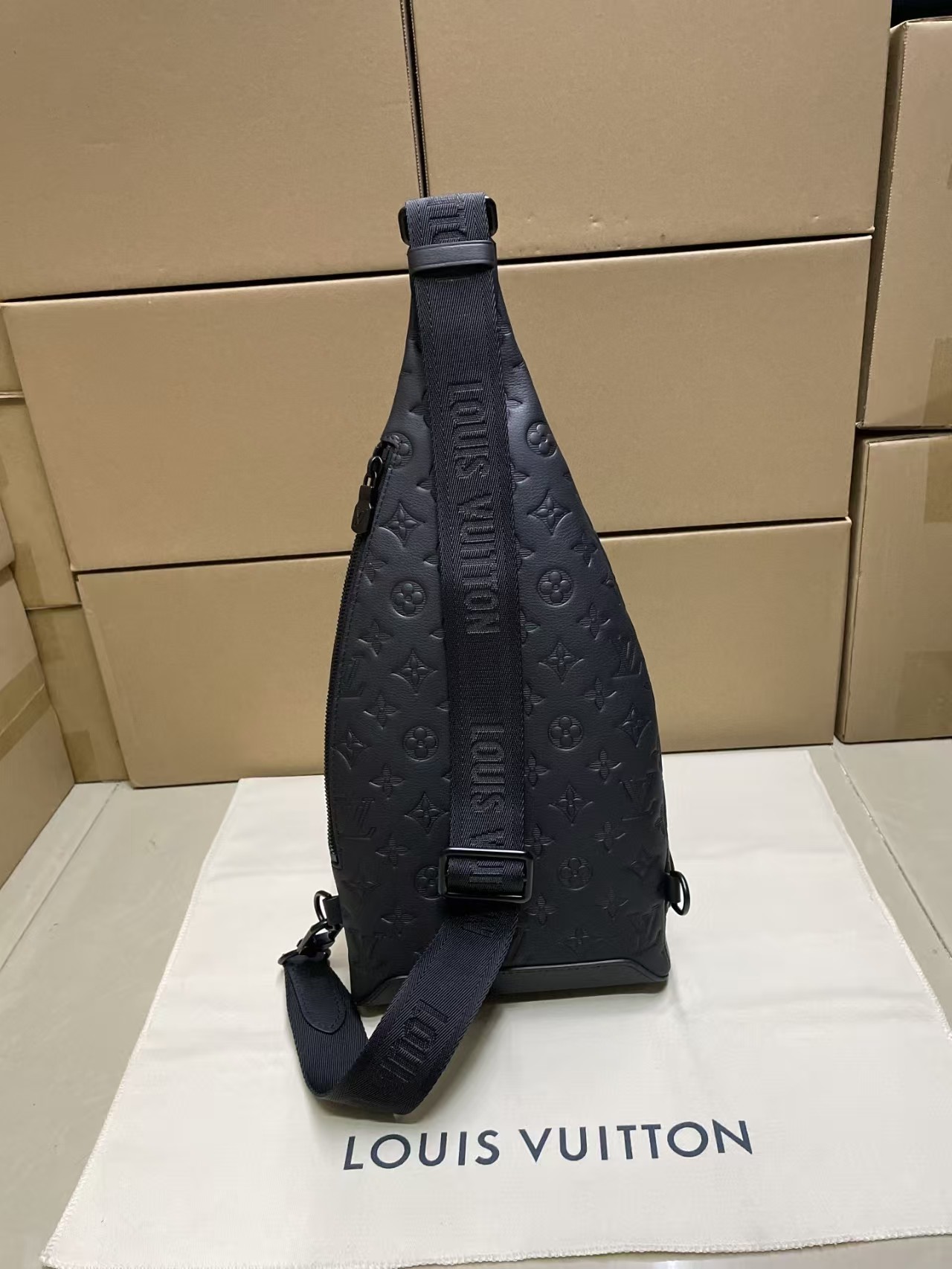 LOUIS VUITTON Calfskin Shadow Monogram Duo Slingbag Black