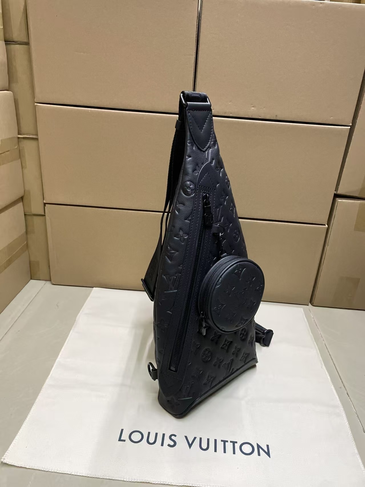 LOUIS VUITTON Calfskin Shadow Monogram Duo Slingbag Black