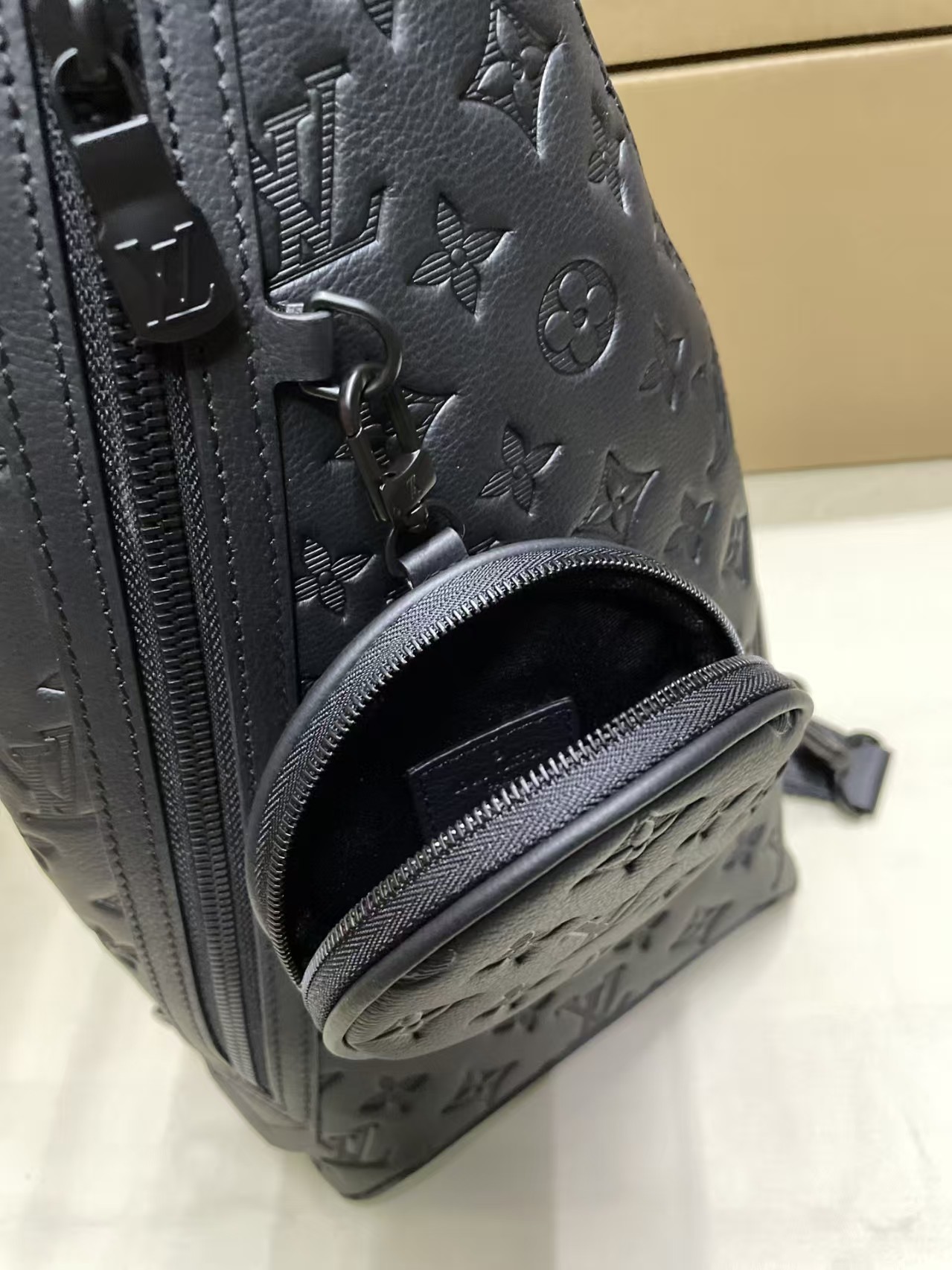 LOUIS VUITTON Calfskin Shadow Monogram Duo Slingbag Black