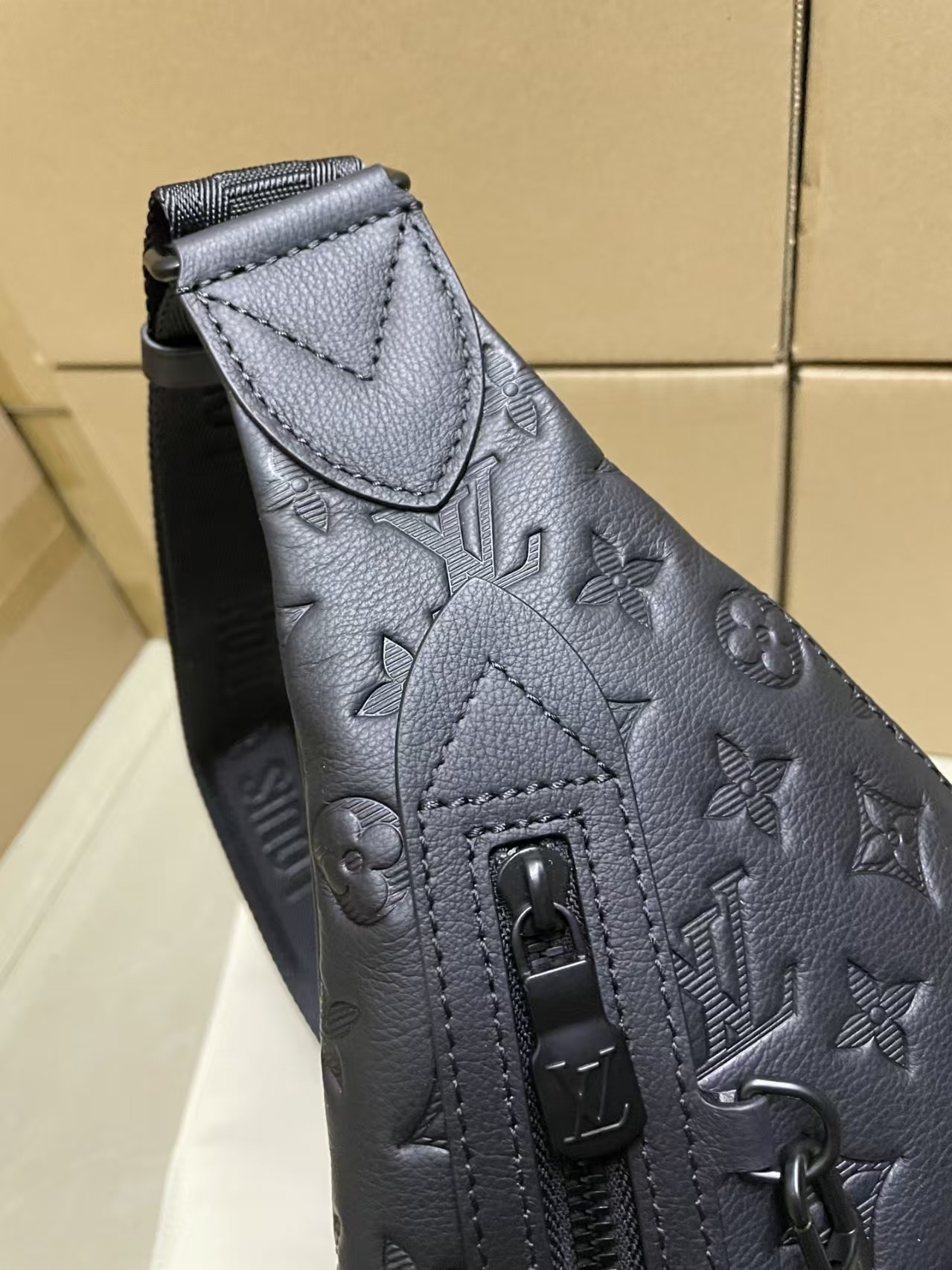 LOUIS VUITTON Calfskin Shadow Monogram Duo Slingbag Black