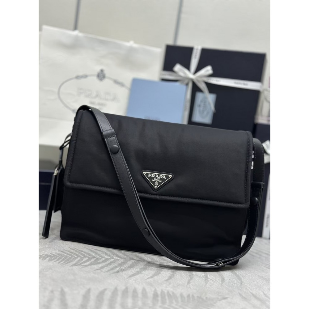 PRADA RE-NYLON LARGE PADDED SHOULDER BAG - BLACK
