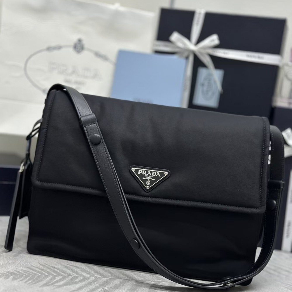 PRADA RE-NYLON LARGE PADDED SHOULDER BAG - BLACK