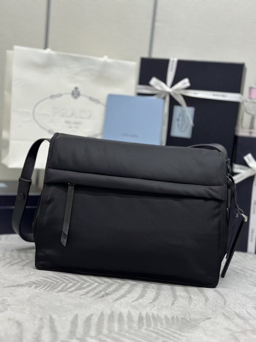 PRADA RE-NYLON LARGE PADDED SHOULDER BAG - BLACK