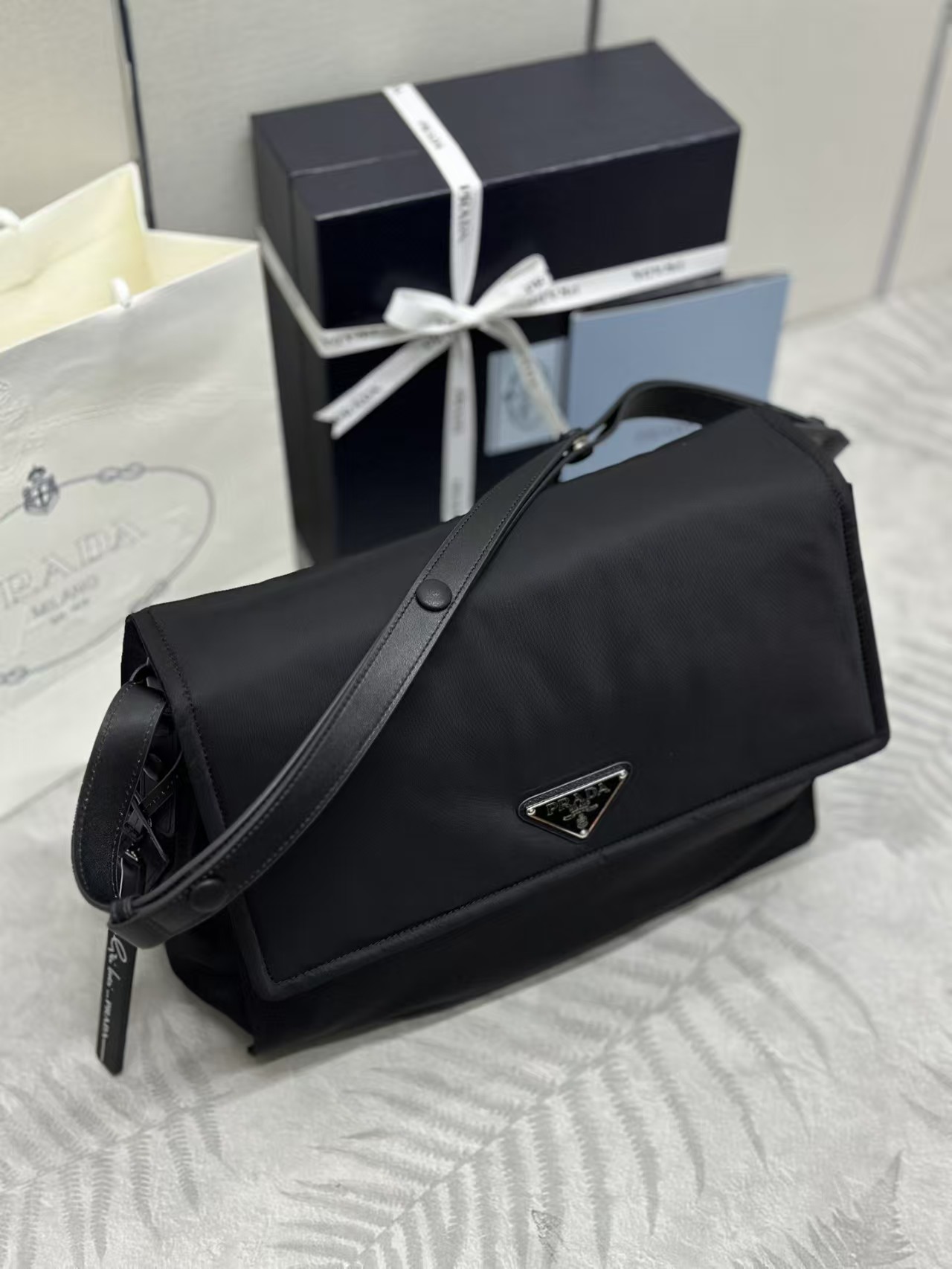 PRADA RE-NYLON LARGE PADDED SHOULDER BAG - BLACK