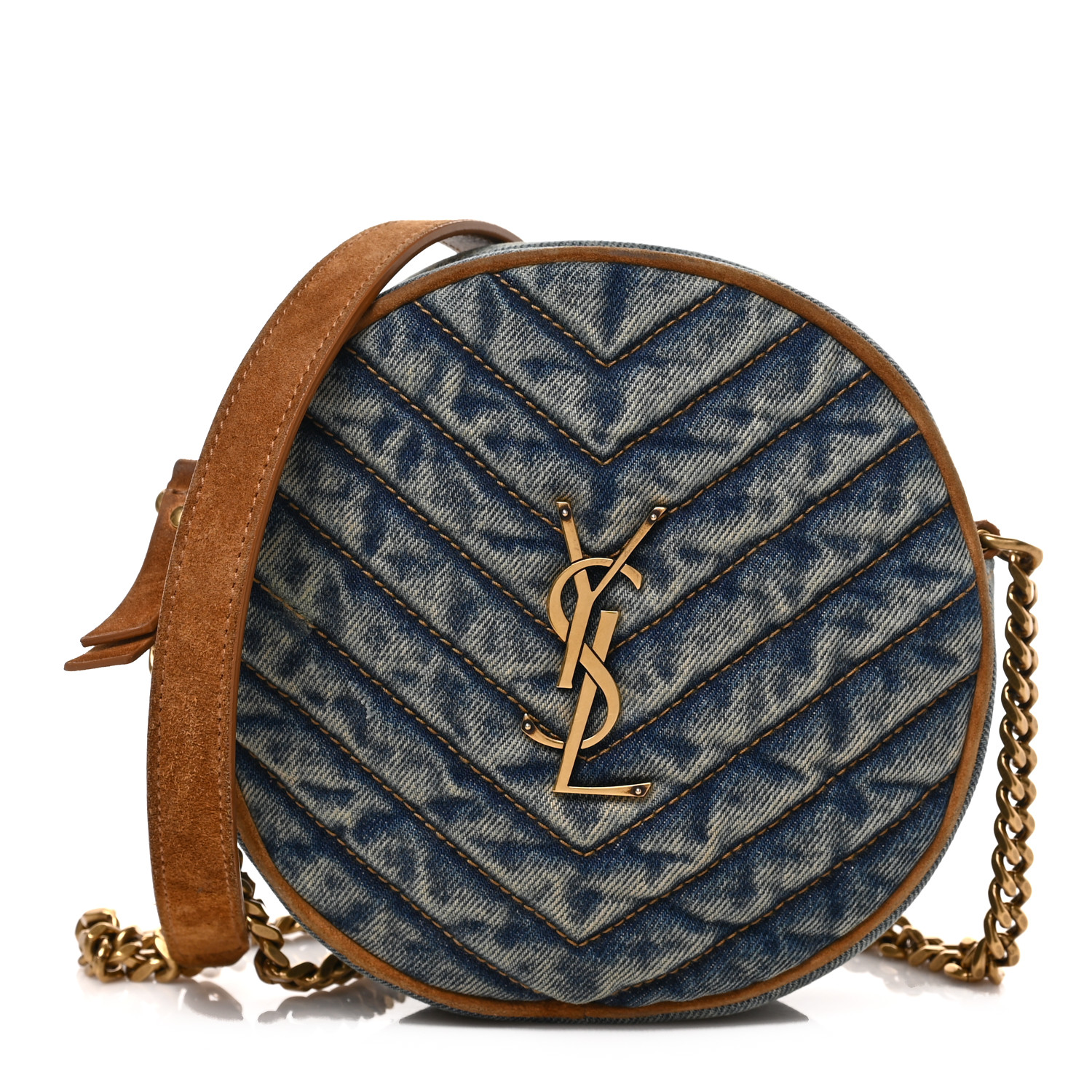 SAINT LAURENT Denim Quilted Monogram Round Crossbody Bag Rodeo Blue SAINT LAURENT Denim Quilted Monogram Round Crossbody Bag Rodeo Blue