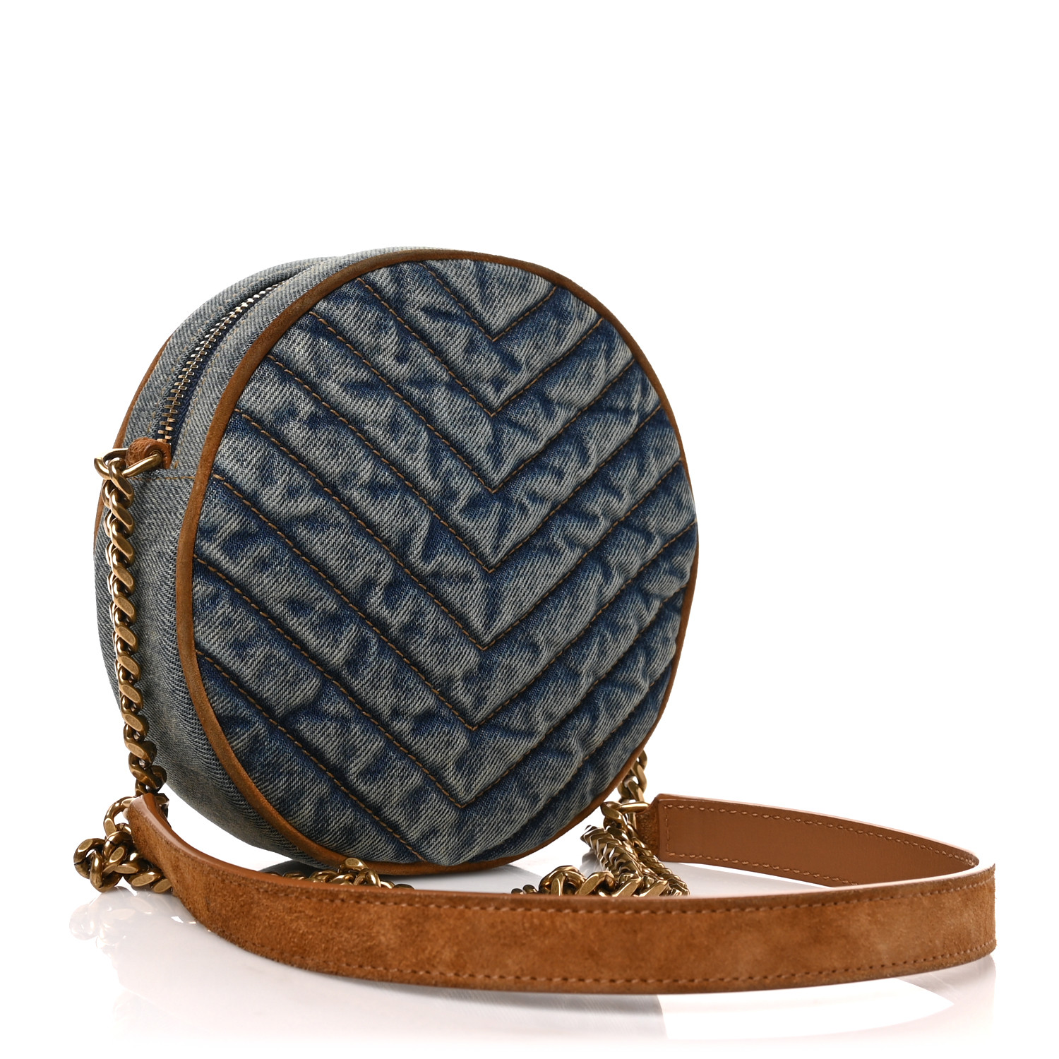 SAINT LAURENT Denim Quilted Monogram Round Crossbody Bag Rodeo Blue SAINT LAURENT Denim Quilted Monogram Round Crossbody Bag Rodeo Blue