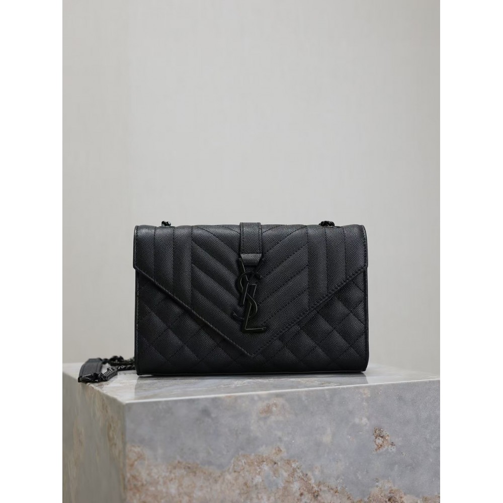 SAINTAURENT ENVELOPE SMALL IN QUILTED GRAIN DE POUDRE EMBOSSED LEATHER
