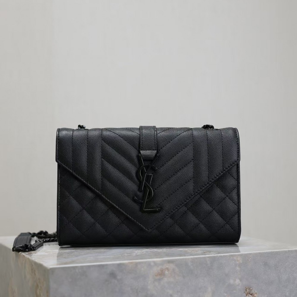 SAINTAURENT ENVELOPE SMALL IN QUILTED GRAIN DE POUDRE EMBOSSED LEATHER