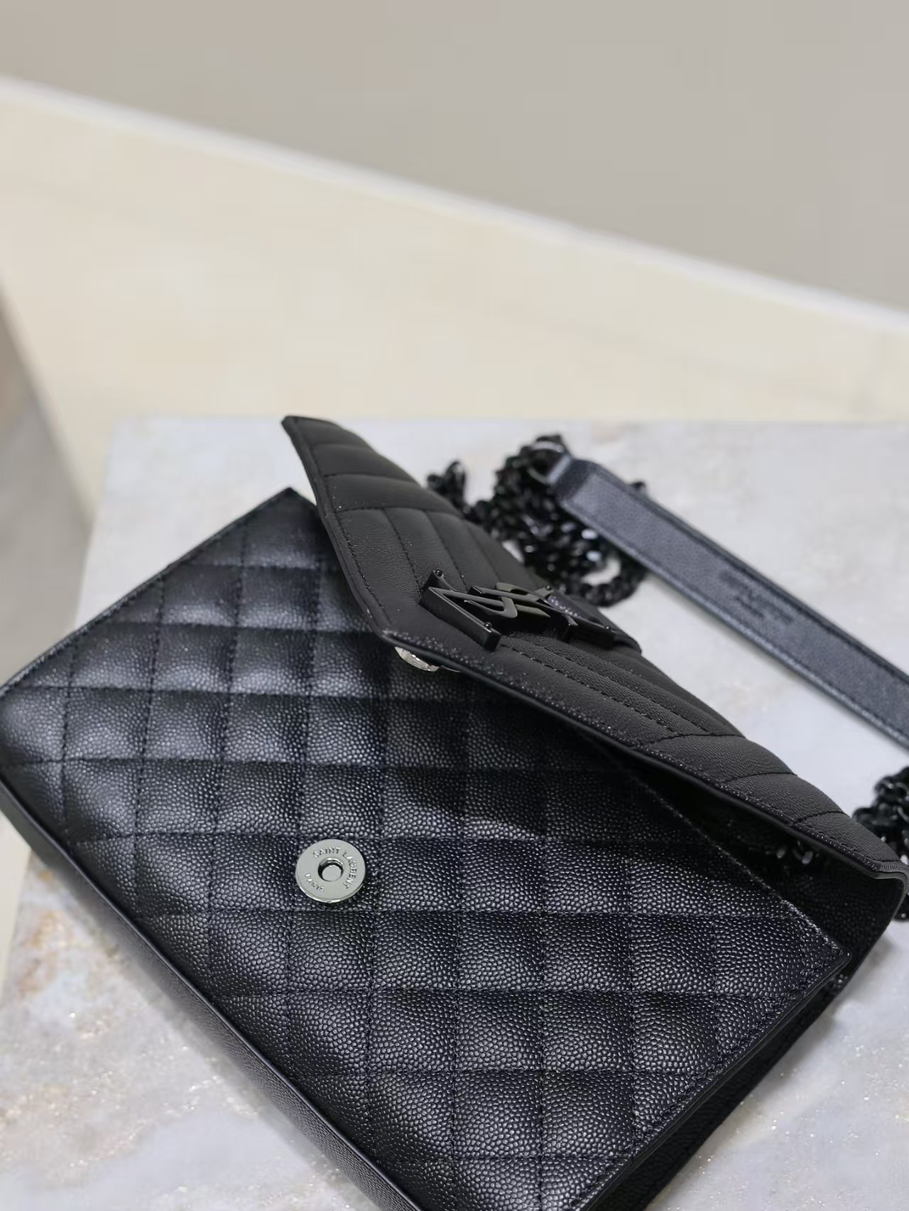 SAINTAURENT ENVELOPE SMALL IN QUILTED GRAIN DE POUDRE EMBOSSED LEATHER SAINTAURENT ENVELOPE SMALL IN QUILTED GRAIN DE POUDRE EMBOSSED LEATHER