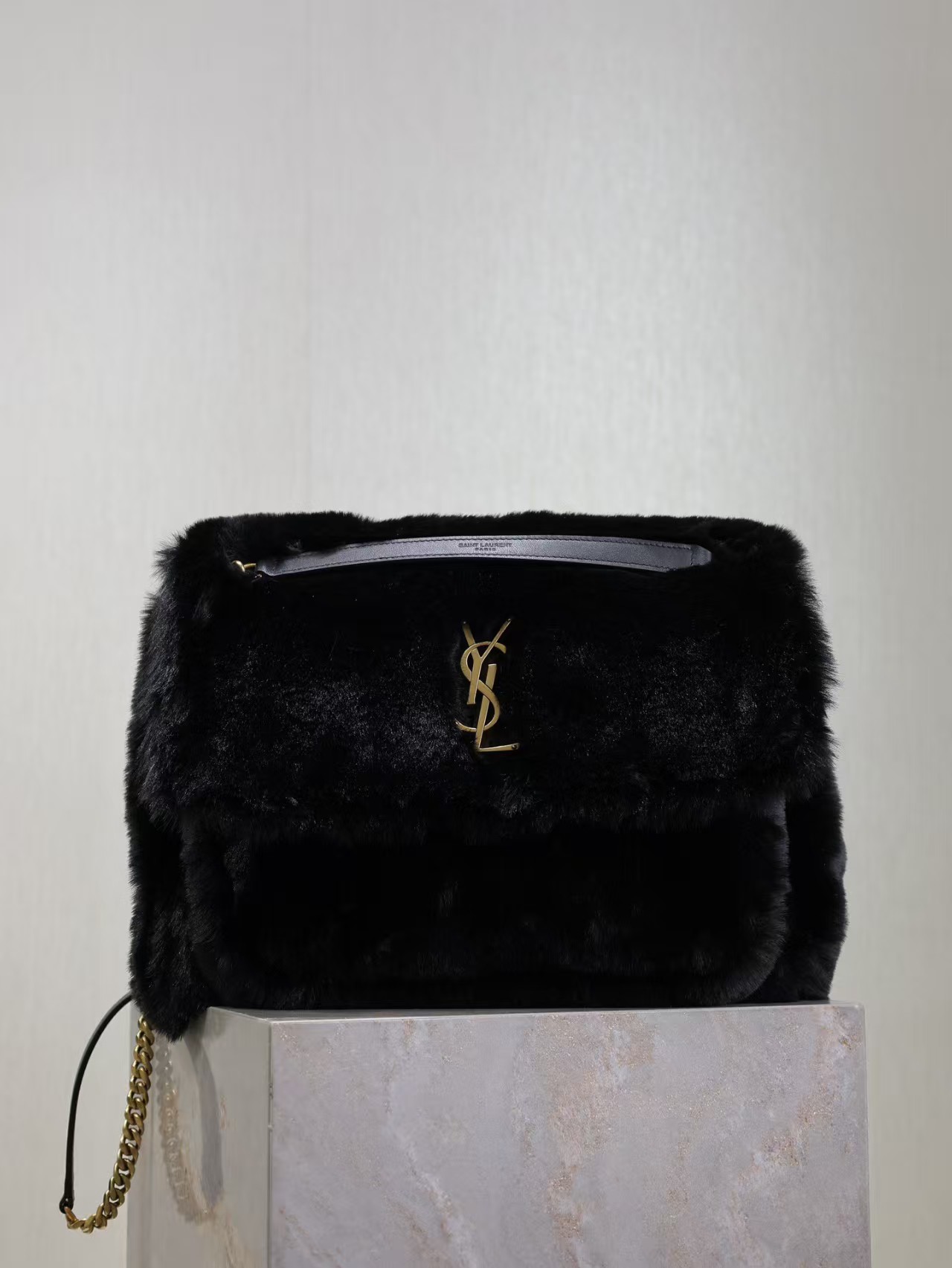 Saint Laurent Large Niki Rouan Fur Chain Bag