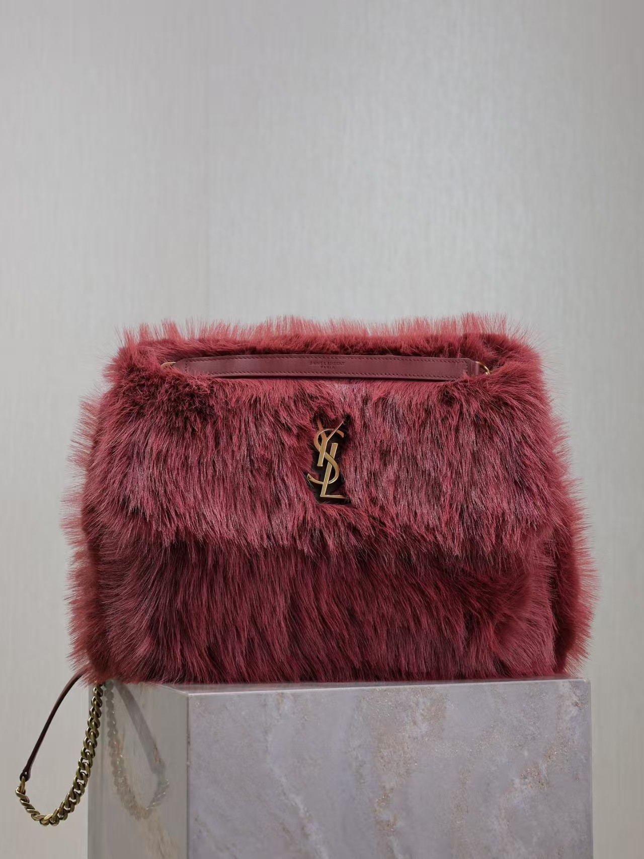 Saint Laurent Large Niki Rouan Fur Chain Bag
