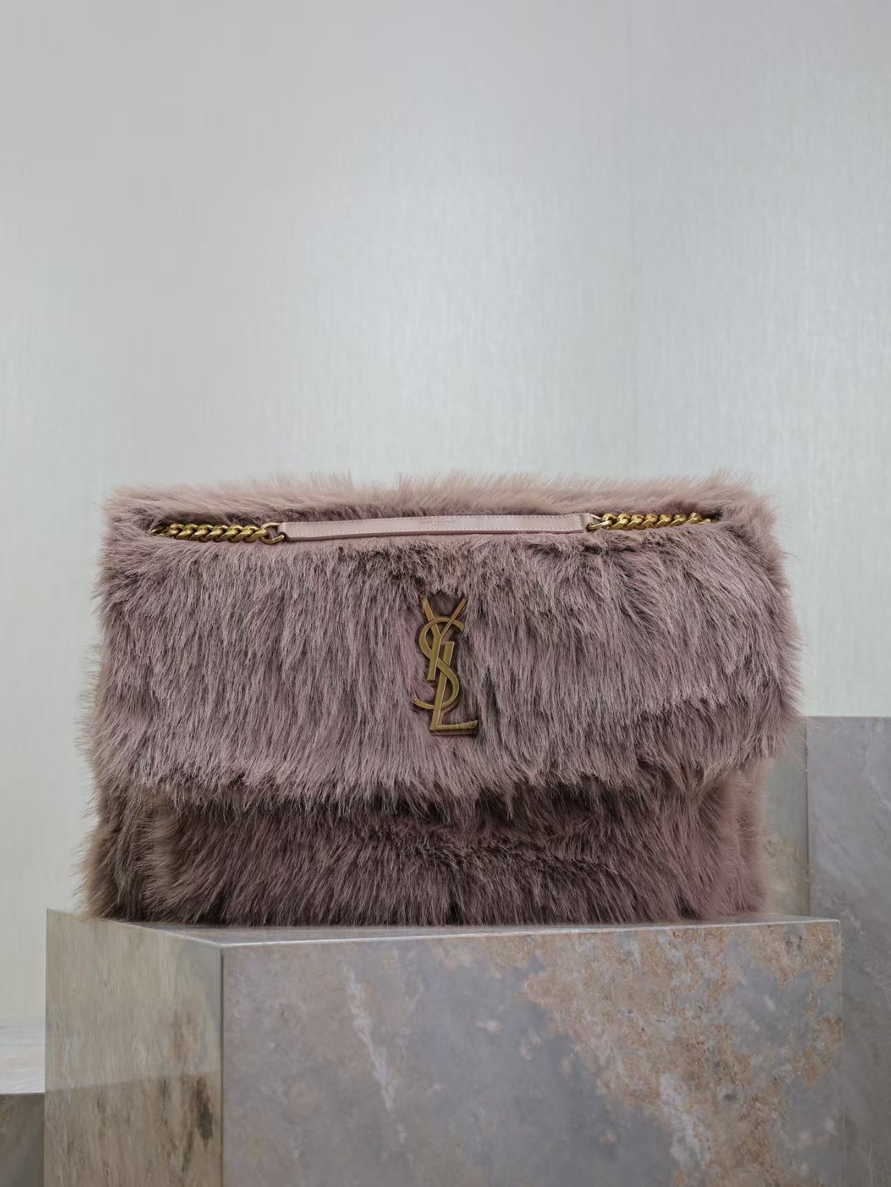 Saint Laurent Large Niki Rouan Fur Chain Bag