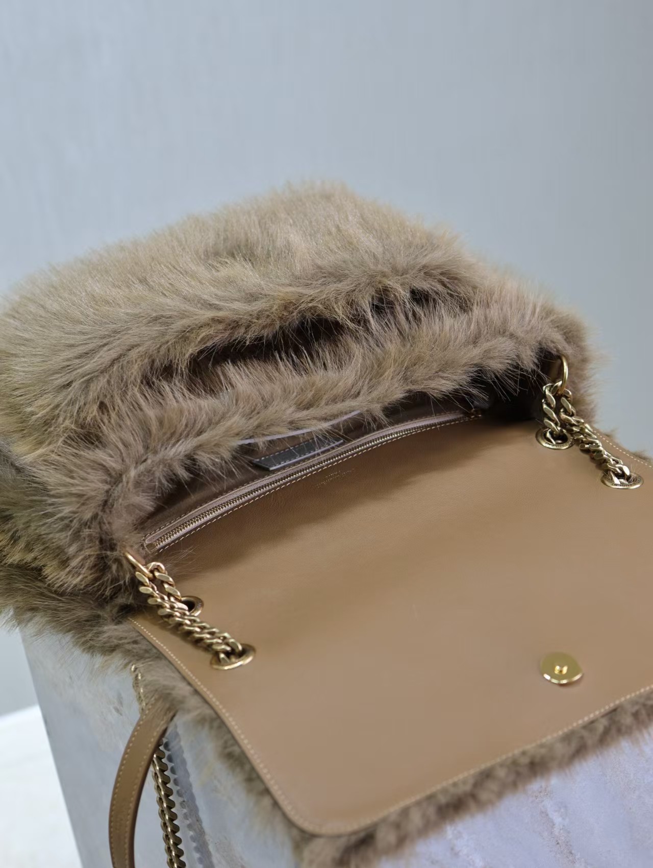 Saint Laurent Large Niki Rouan Fur Chain Bag