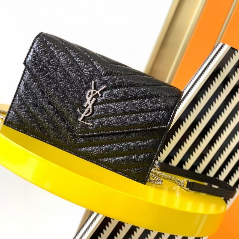 SAINTAURENT ENVELOPE SMALL IN QUILTED GRAIN DE POUDRE EMBOSSED LEATHER SMALL 