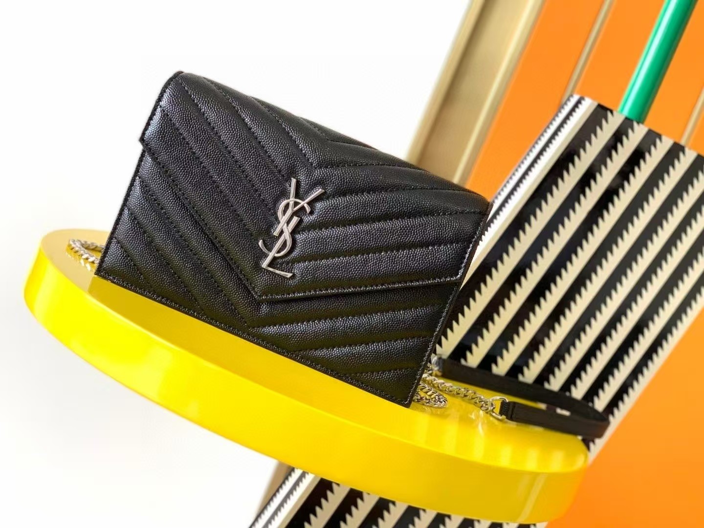 SAINTAURENT ENVELOPE SMALL IN QUILTED GRAIN DE POUDRE EMBOSSED LEATHER SMALL 