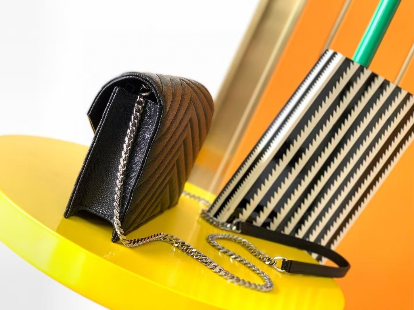 SAINTAURENT ENVELOPE SMALL IN QUILTED GRAIN DE POUDRE EMBOSSED LEATHER SMALL 