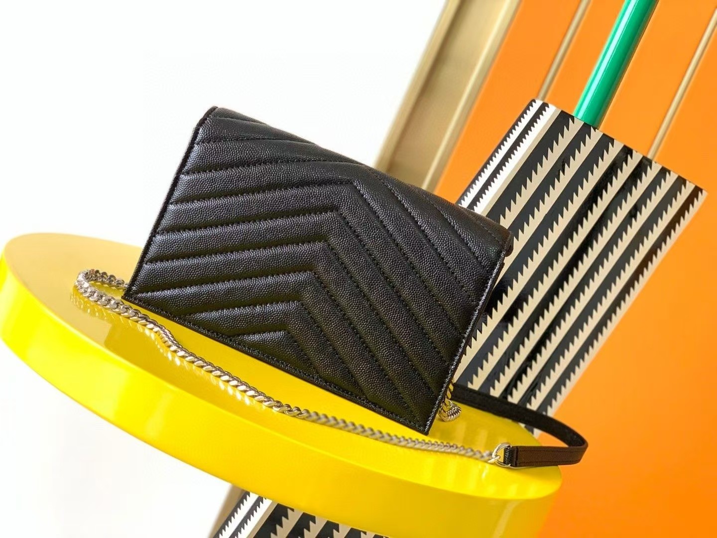 SAINTAURENT ENVELOPE SMALL IN QUILTED GRAIN DE POUDRE EMBOSSED LEATHER SMALL 