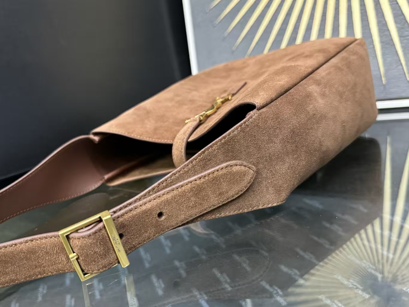 Saint Laurent Suede Brown HOBO Bag Small