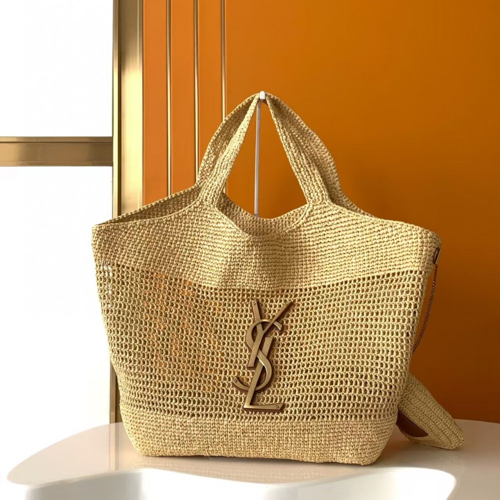 YSL Icare Raffia woven bag