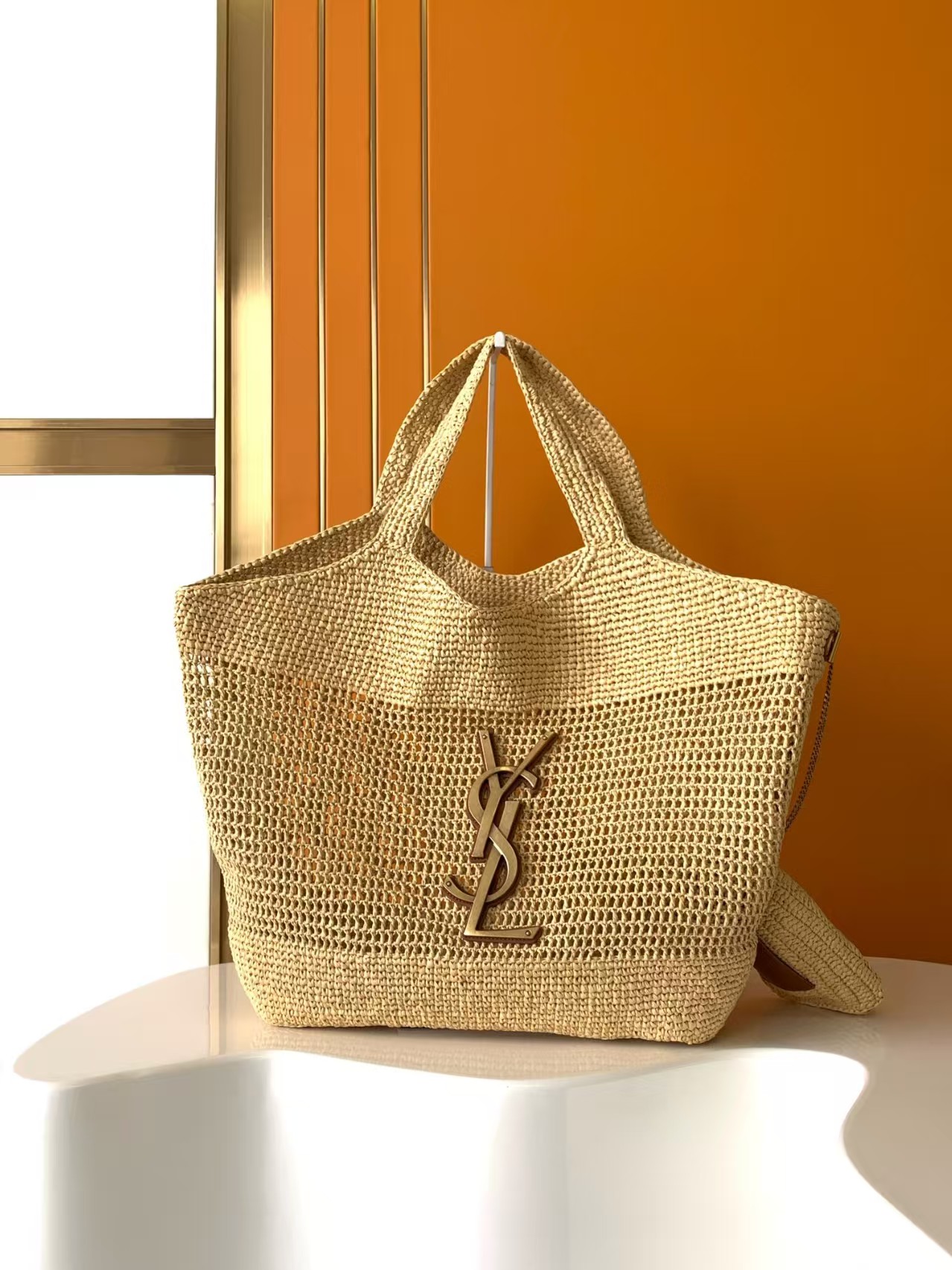 YSL Icare Raffia woven bag