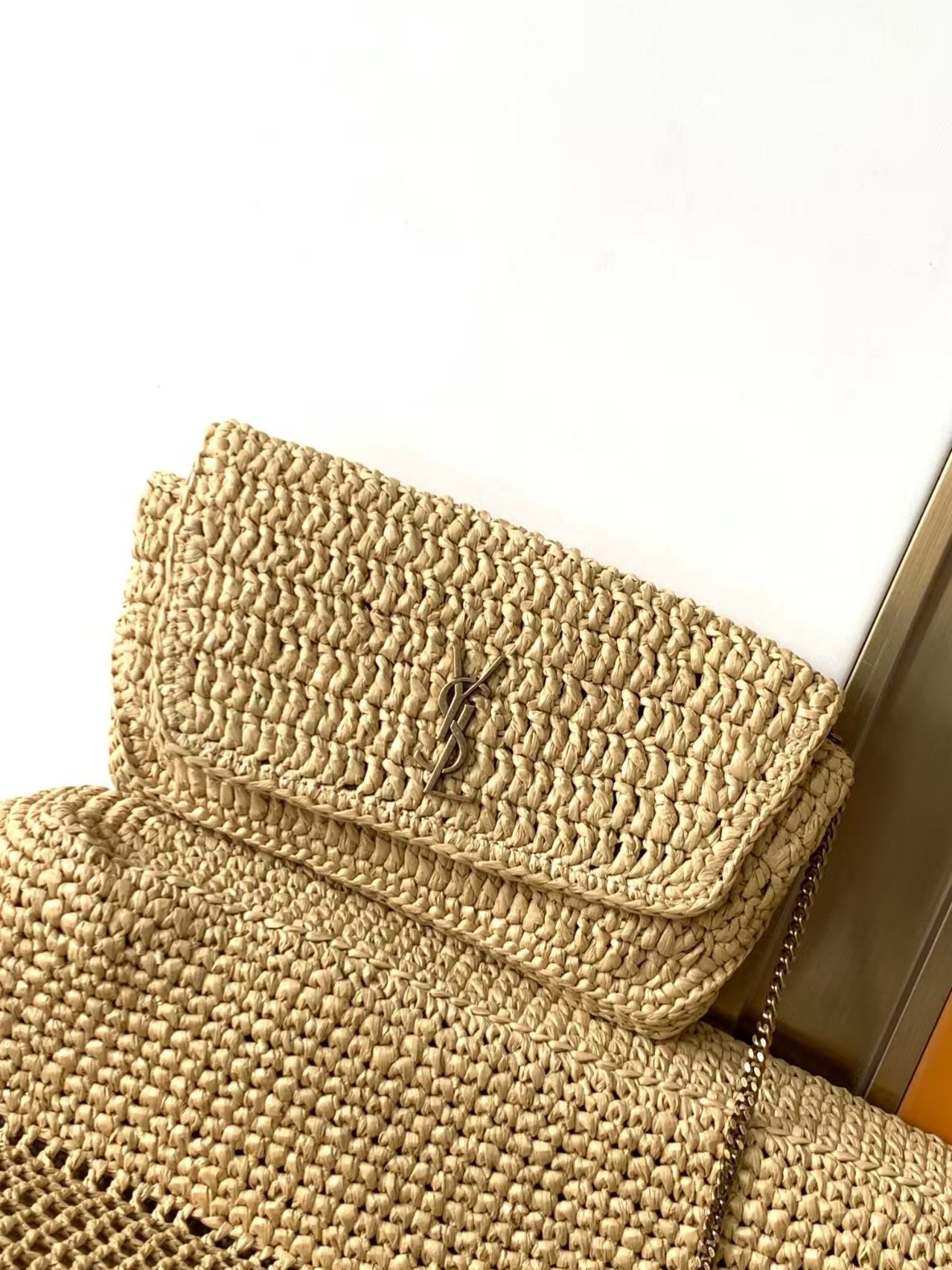 YSL Icare Raffia woven bag
