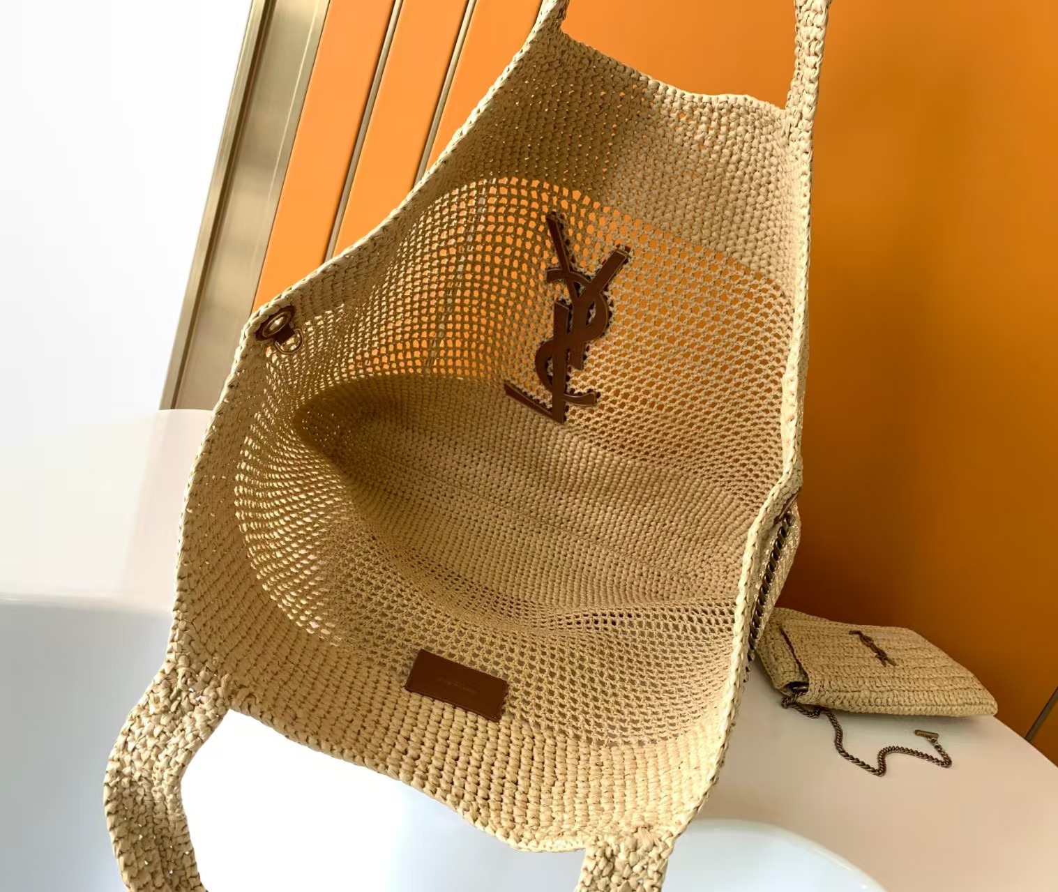 YSL Icare Raffia woven bag