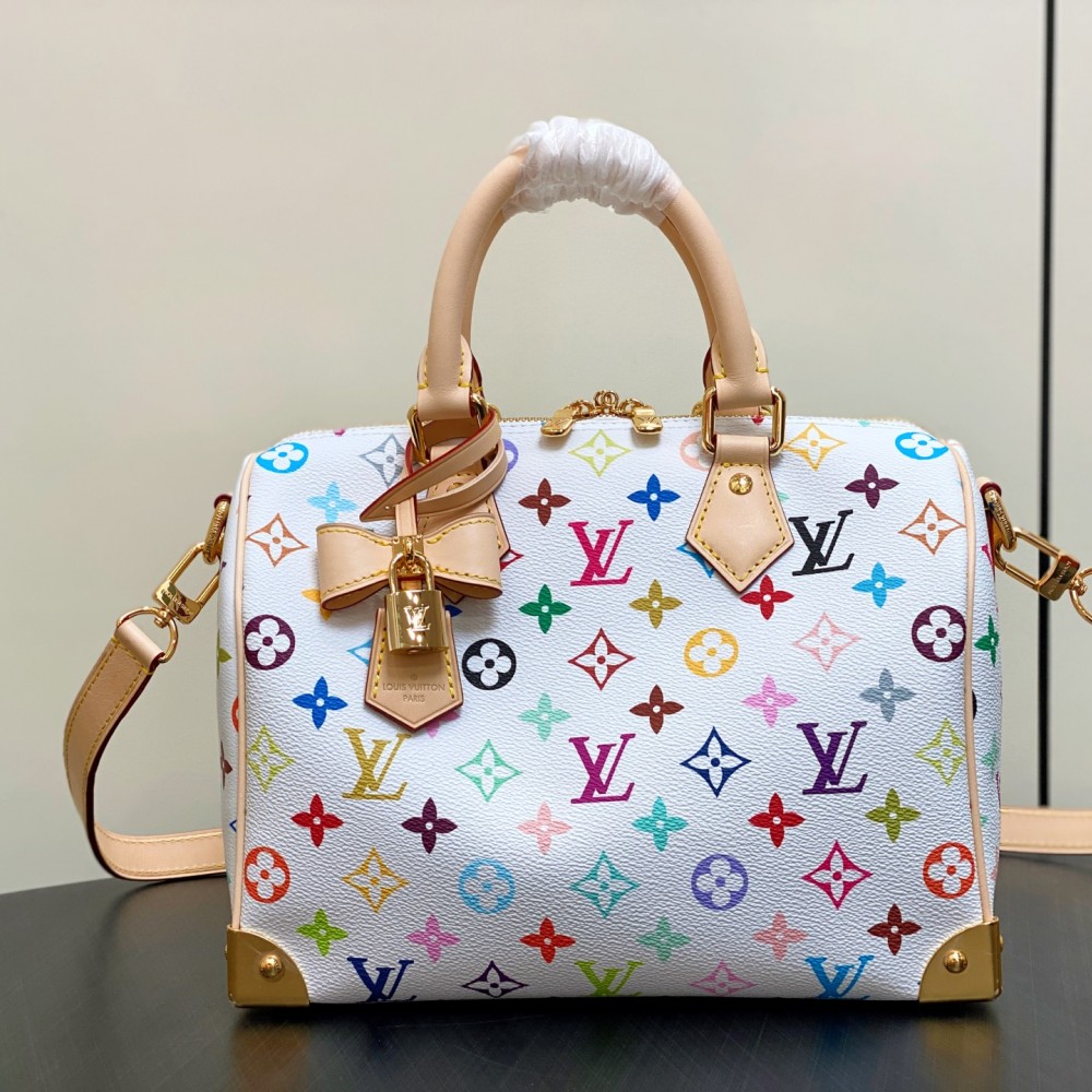Louis Vuitton Takashi Murakami White Multicolor Nano Monogram Speedy Bandoulière 25