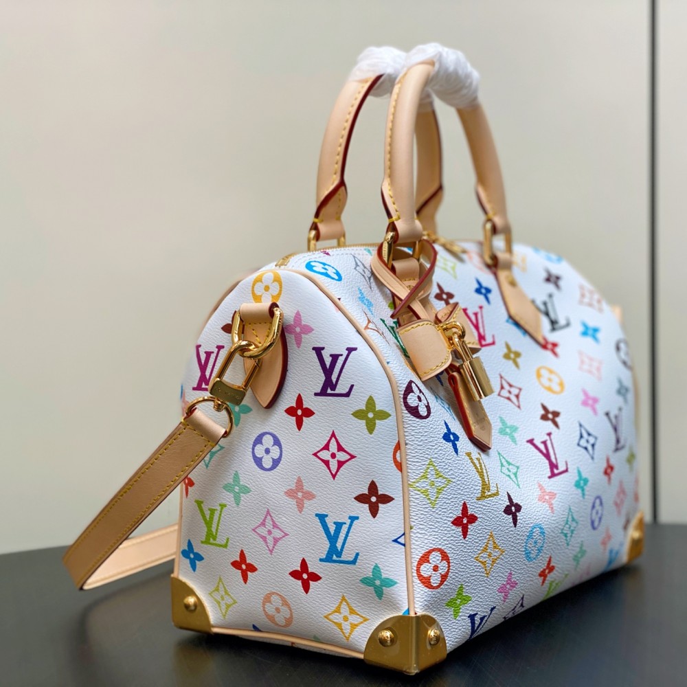 Louis Vuitton Takashi Murakami White Multicolor Nano Monogram Speedy Bandoulière 25