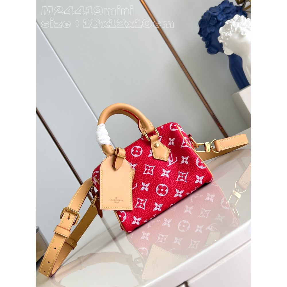 Louis Vuitton  Calfskin Monogram Speedy P9 Bandouliere 18 Red