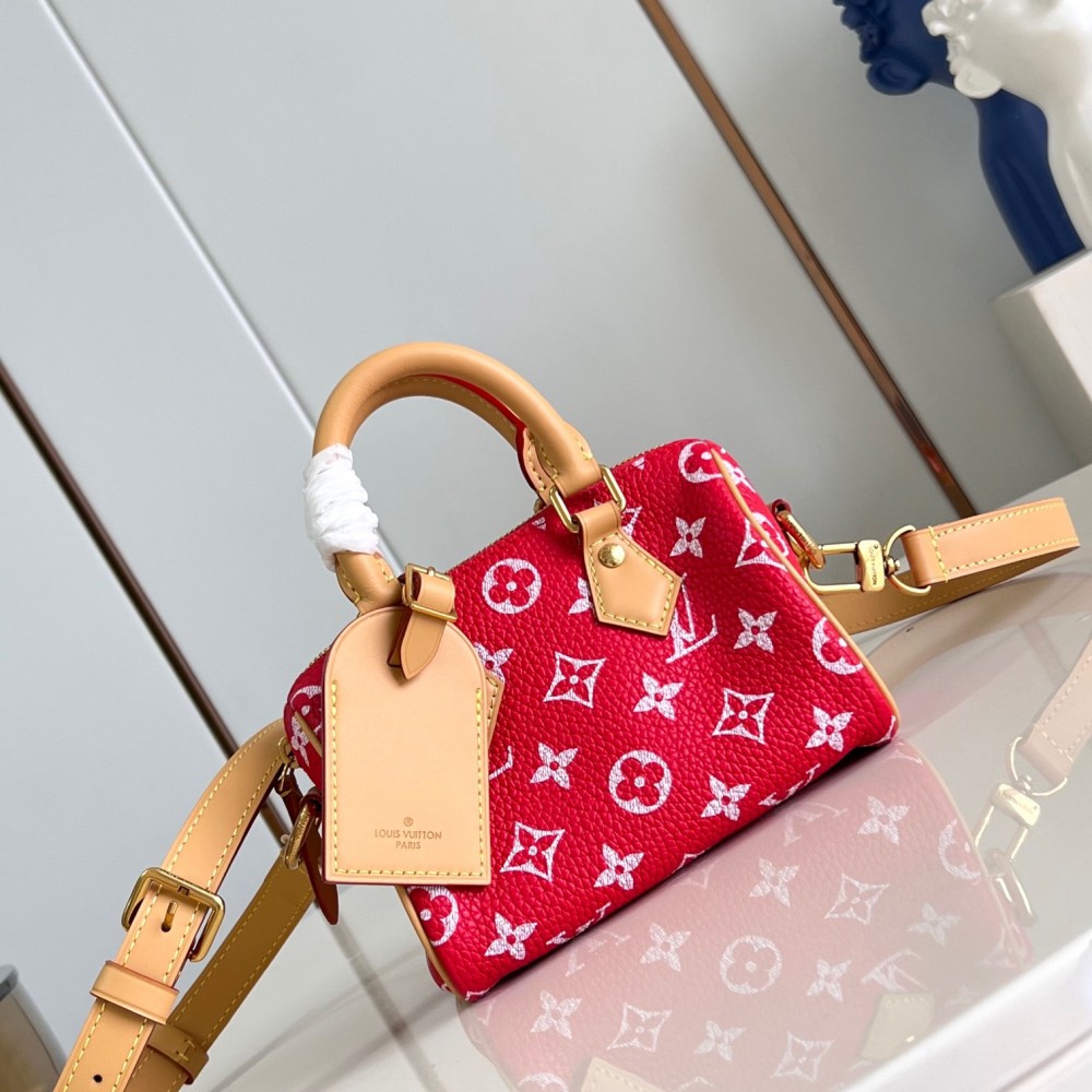 Louis Vuitton  Calfskin Monogram Speedy P9 Bandouliere 18 Red