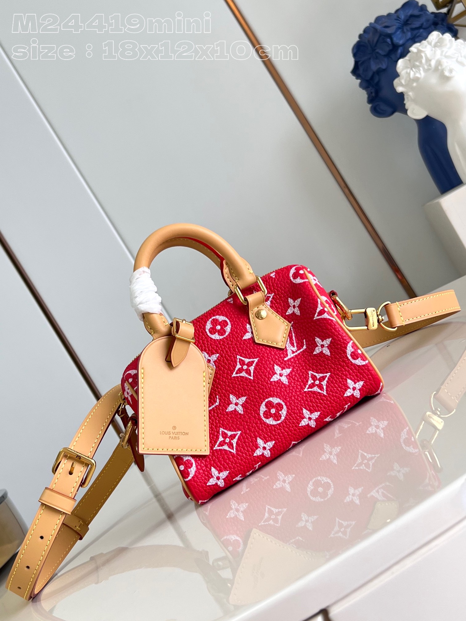 Louis Vuitton Calfskin Monogram Speedy P9 Bandouliere 18 Red Louis Vuitton Calfskin Monogram Speedy P9 Bandouliere 18 Red