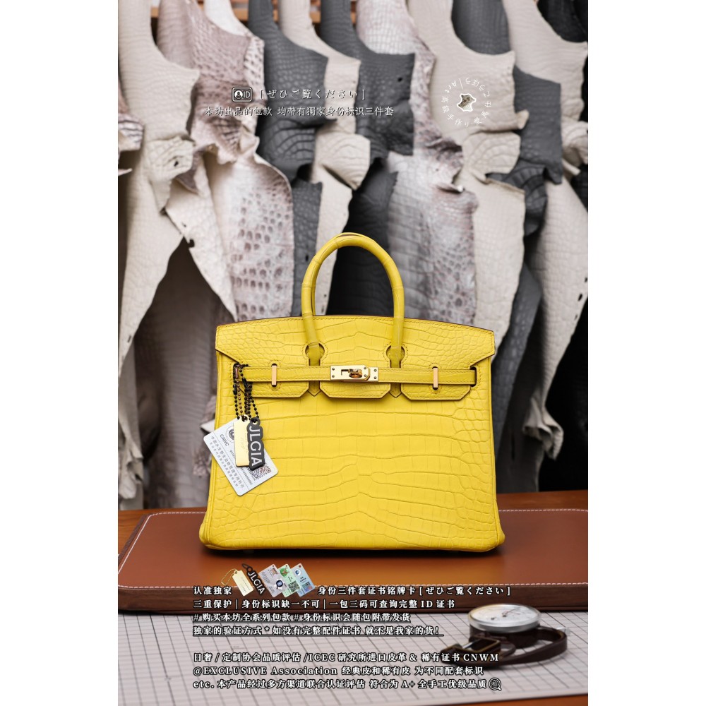 Hermes Birkin 35 Mimosa Matte Porosus Crocodile Gold Hardware