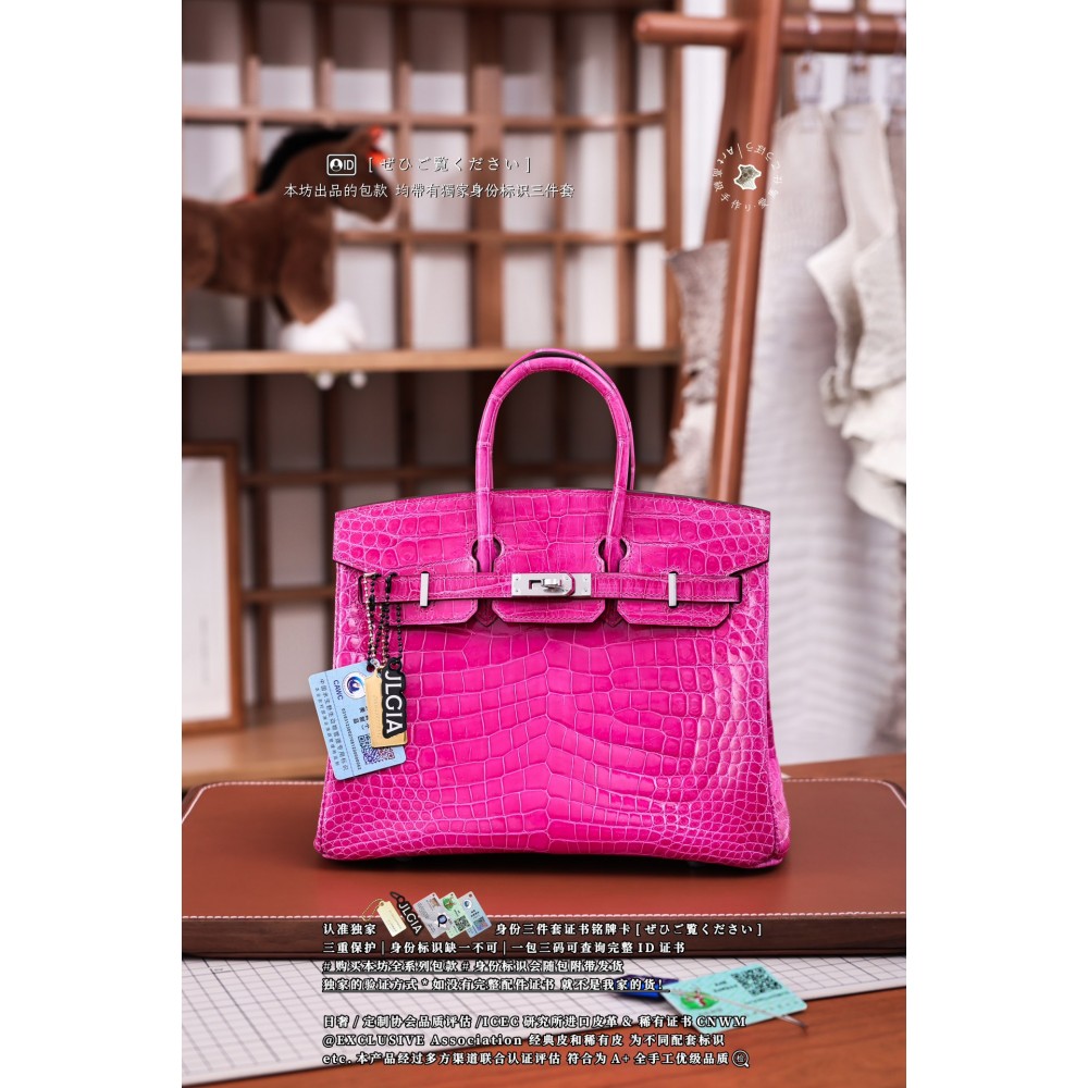 Hermès Birkin 25 Rose Shocking Matte Alligator Palladium Hardware