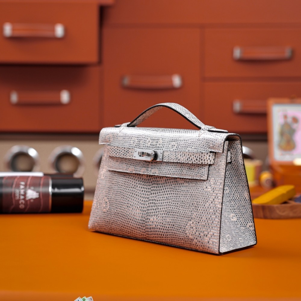 Hermès Mini Kelly Sellier Ombre Varanus Salvator Lizard Palladium Hardware