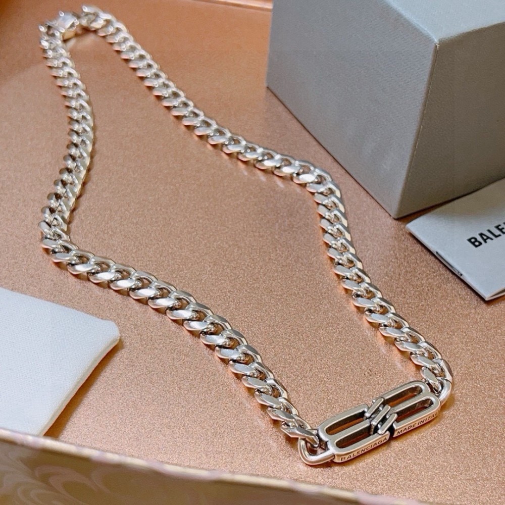 Balenciaga Silver Tone Chain Necklace