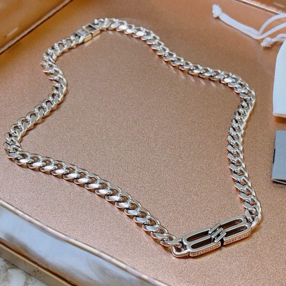 Balenciaga Silver Tone Chain Necklace