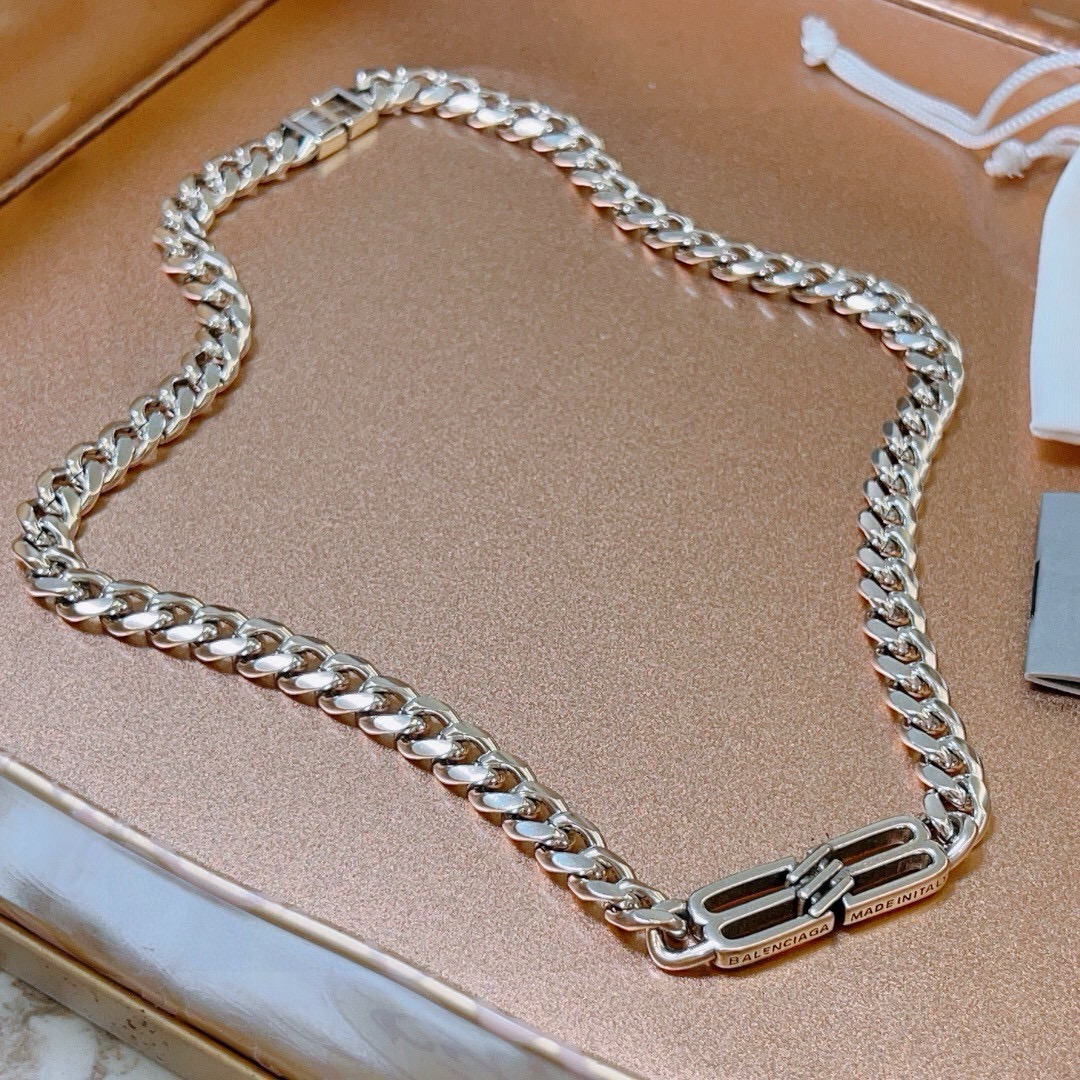 Balenciaga Silver Tone Chain Necklace